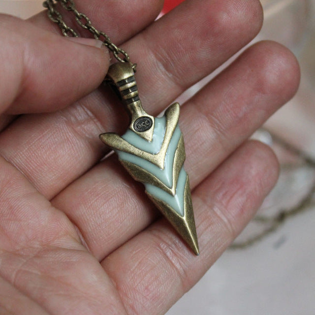 Glowing Green Arrow necklace Knight spear Necklace GLOW in the DARK