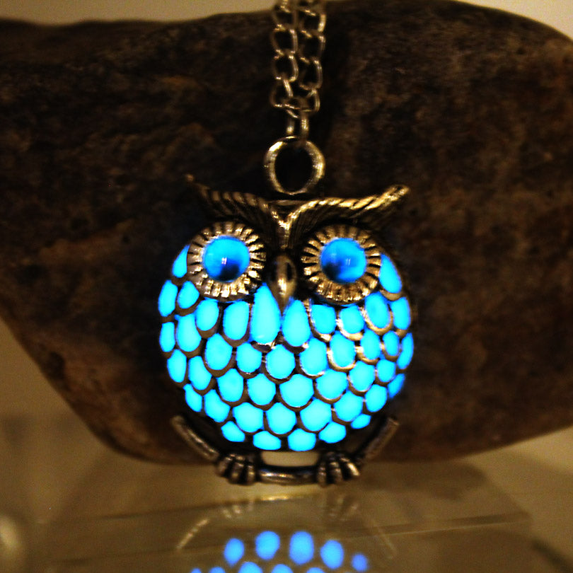 The owl Luminous Necklace Hollow owl Necklace GLOW in the DARK night luminous