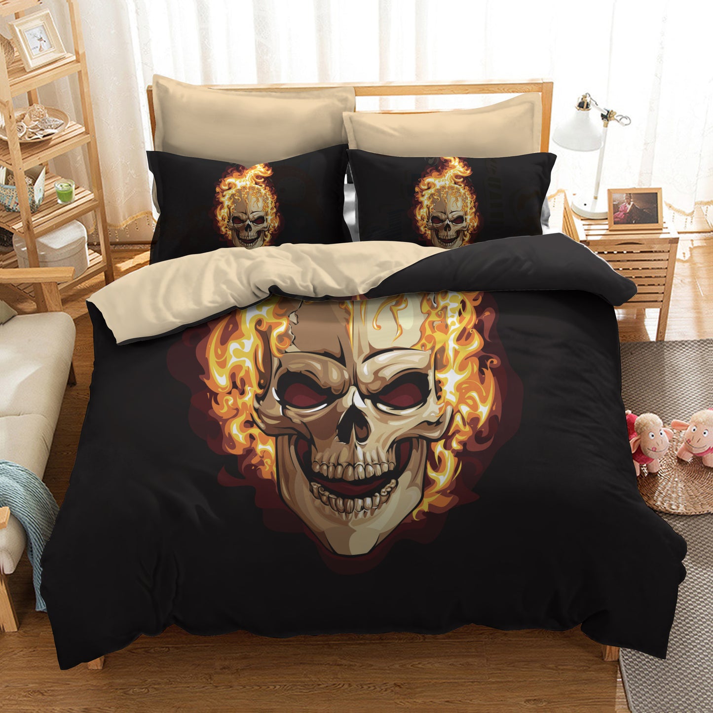 HOT Sale 3D Pattern Sugar Skull  Flame Bedding Set Super King Queen Size