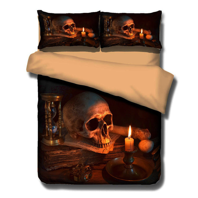 HOT Sale 3D Pattern Sugar Skull  Flame Bedding Set Super King Queen Size