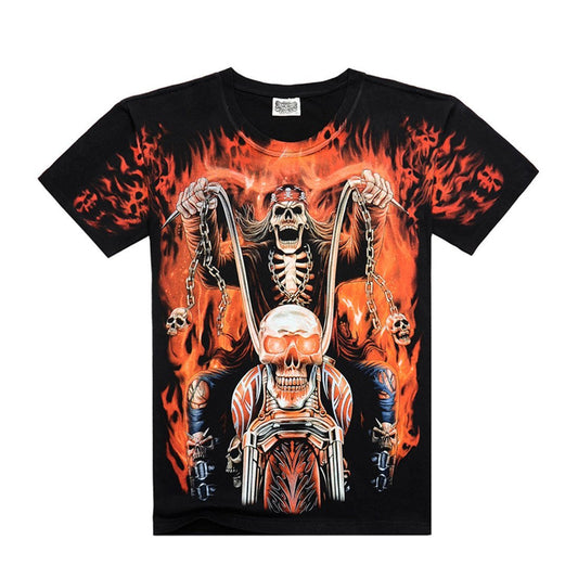 Death skeleton figures rock t-shirts with Dragon/Wolf/skull/angel short sleeves cotton