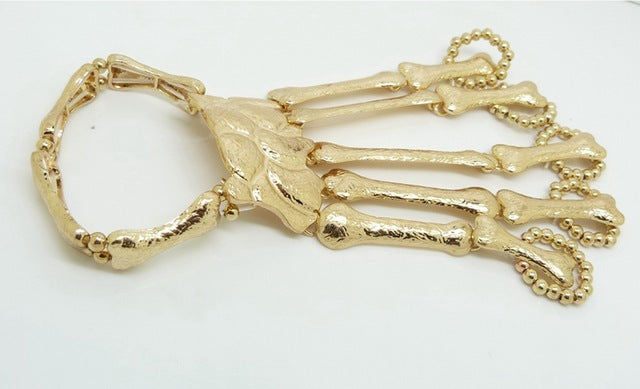 Nightclub Gothic Punk Skull Finger Bracelets for Women Skeleton Bone Hand Bracelets
