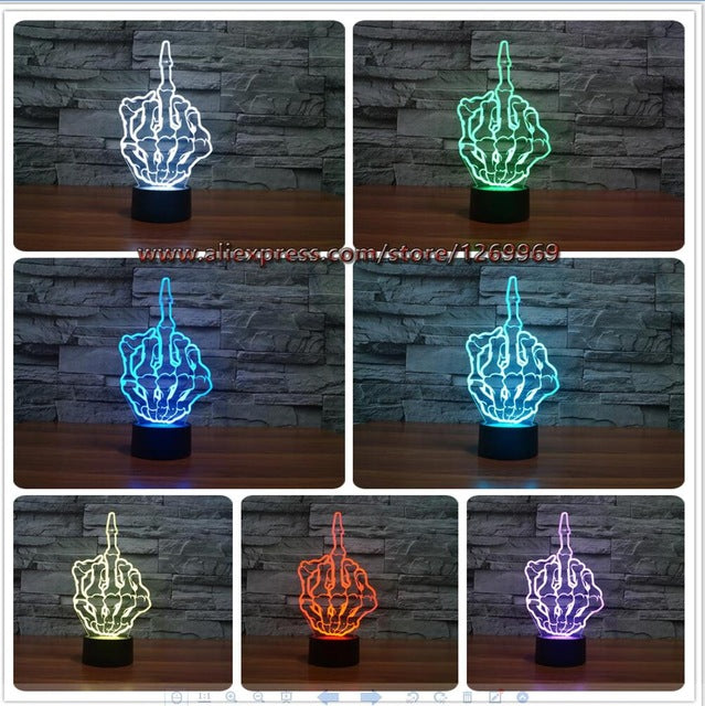 Middle Finger 3D USB LED Lamp Pop Rock Music Boy Room Decor 7 Colors Change