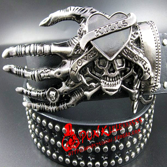 Fashion men Punk belt skull street dance full rivet belts heavy metal rock belt