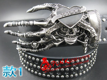 Fashion men Punk belt skull street dance full rivet belts heavy metal rock belt