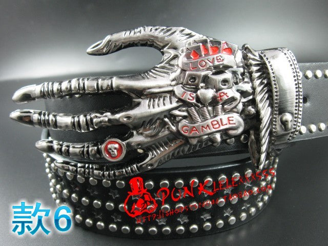 Fashion men Punk belt skull street dance full rivet belts heavy metal rock belt