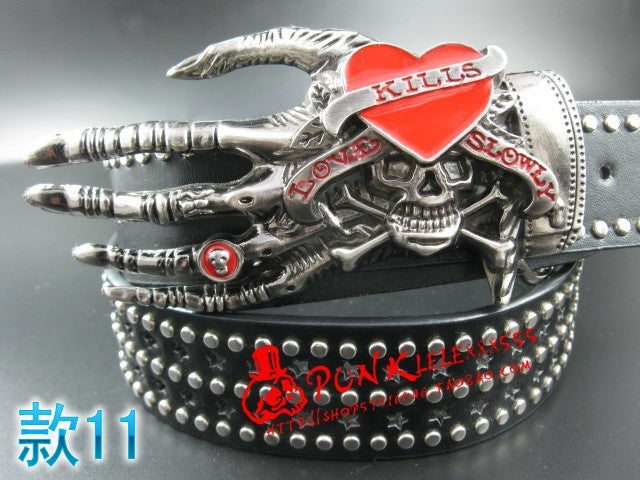 Fashion men Punk belt skull street dance full rivet belts heavy metal rock belt