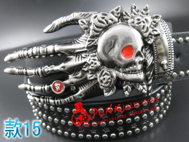 Fashion men Punk belt skull street dance full rivet belts heavy metal rock belt