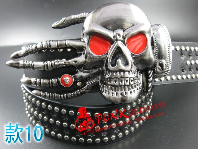 Fashion men Punk belt skull street dance full rivet belts heavy metal rock belt