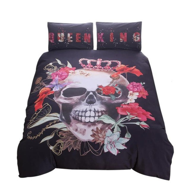 Black Skull Printed Duvet Cover Set 3Pcs Single Queen King Bedclothes Bed Linen Bedding Sets