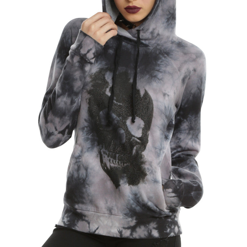 Women's Gothic Halloween Skull Print Tie Dye Pullover Hoodie USA Size XL
