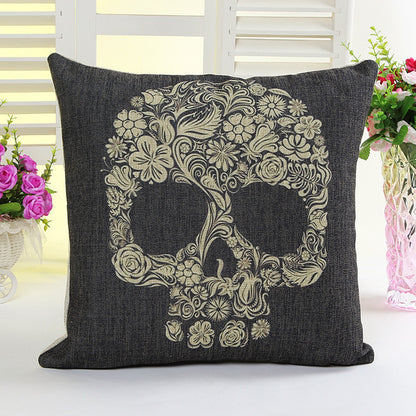 Handsome Skull Black Retro Vintage Style Linen Decorative Throw pillow square cushion cover