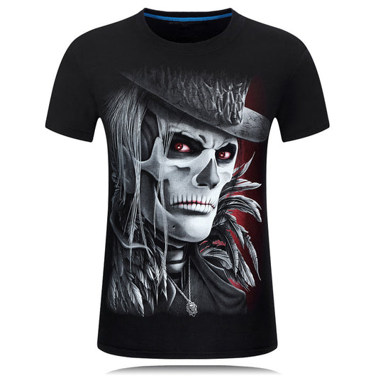 Summer Short Sleeve Cotton Rocksir O-Neck Tshirt 3D Printer Hip Hop Design Skull Tee Shirt 6XL