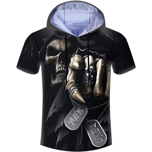 Skull Grim Reaper 3D Print Camisa Masculina Casual Harajuku Hooded Tshirt Streetwear 5XL