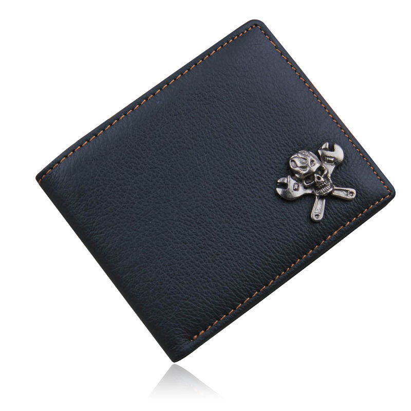 Business Men Leather Wallets Skull Rivet Card Holder Multi Pockets