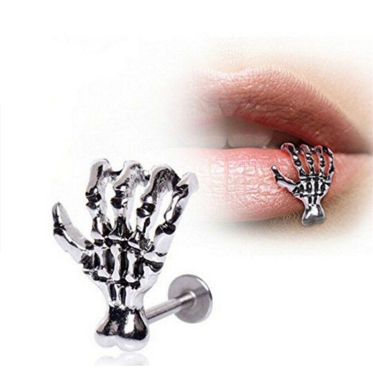 1pc Punk Piercing Nose Lip Jewelry For Man Women Studs Hip Hop Rock Skeleton Skull Hand Lip