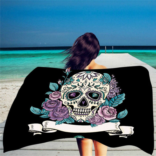 Sugar Skull Polyester Print Beach Towel for Adult Yoga Mat