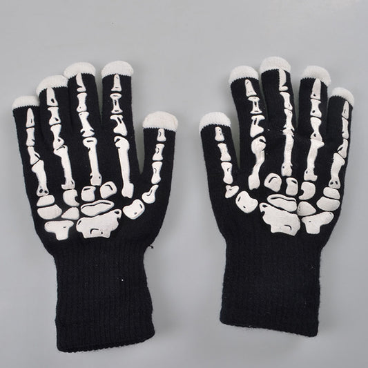 Promotion Winter Skeleton Gloves Luminous Skull Smartphone Gloves Black Warm