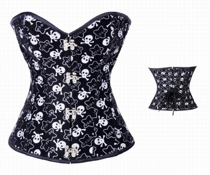 New style skull and star print steel boned corset overbust sexy corset