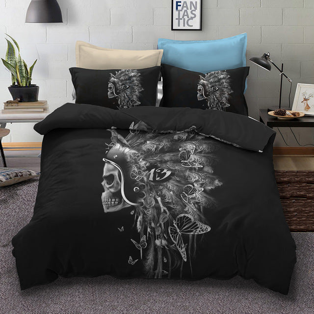Skull Bedding Sets queen size Sugar skull Duvet Cover Bed cool skull Print Black Bedclothes