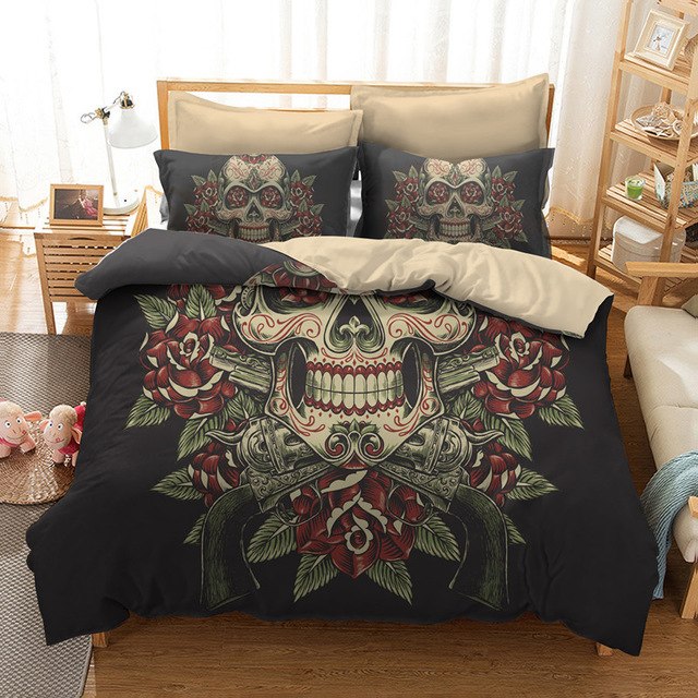 3pcs skull Bedding Set King size Bohemian skull Print Duvet Cover set with pillowcase AU Queen Bed best gift bedline