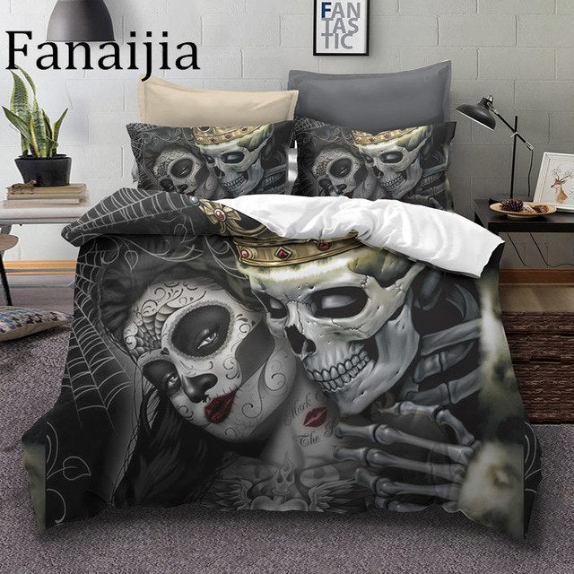 3pcs skull Bedding Set King size Bohemian skull Print Duvet Cover set with pillowcase AU Queen Bed best gift bedline