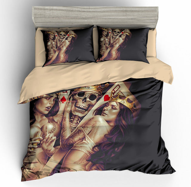 3pcs skull Bedding Set King size Bohemian skull Print Duvet Cover set with pillowcase AU Queen Bed best gift bedline