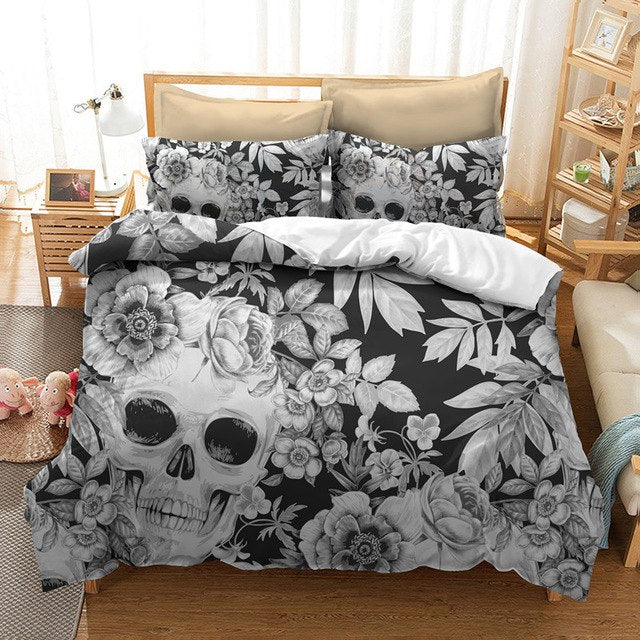 3pcs skull Bedding Set King size Bohemian skull Print Duvet Cover set with pillowcase AU Queen Bed best gift bedline