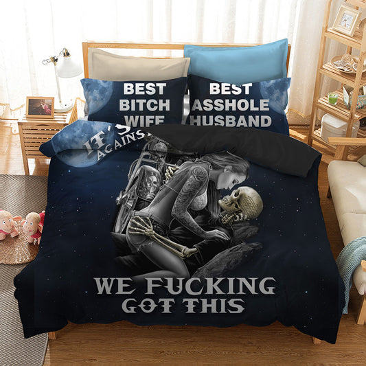 Black skull bedding set queen size 3d Couple kissing skull printed duvet Cover With Pillowcases Bed
