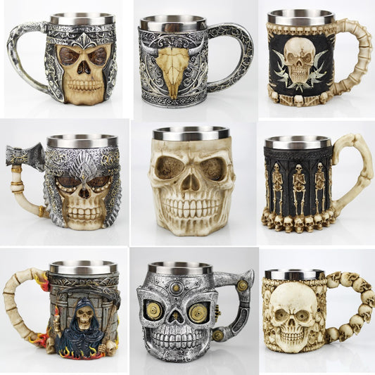 Skull Mug Contain Viking Skeleton Death Grim Knight Gothic Design Coffee Beer Tankard Mugs