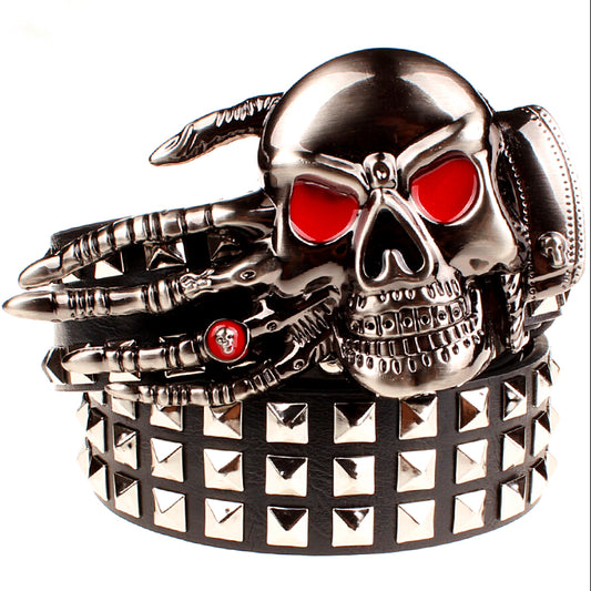 Full big rivet belt skull ghost hand god's metal buckle belts devil eyes bone ghost claw belt