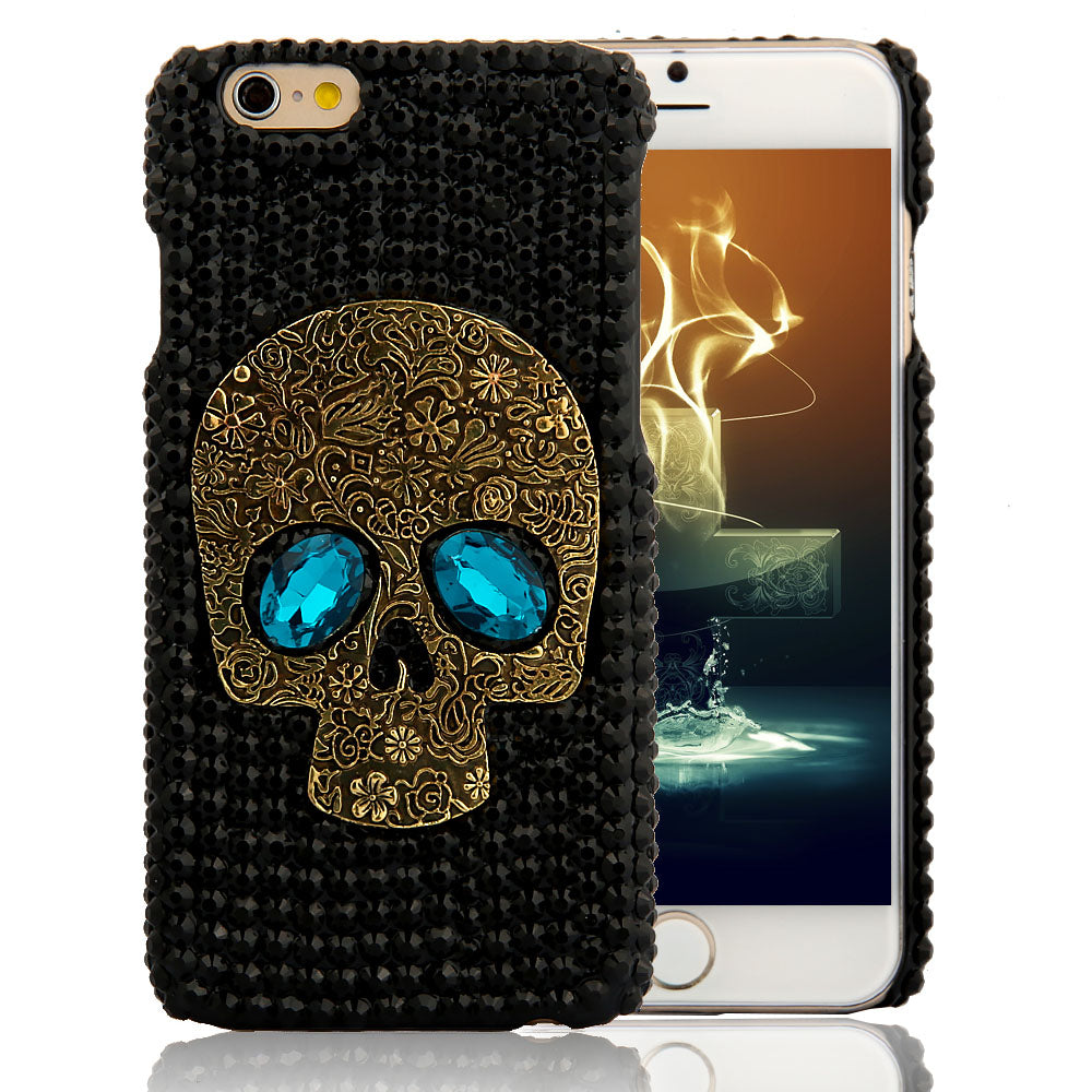 Handmade Diamond Metal saphire eye Skull back Cover phone case