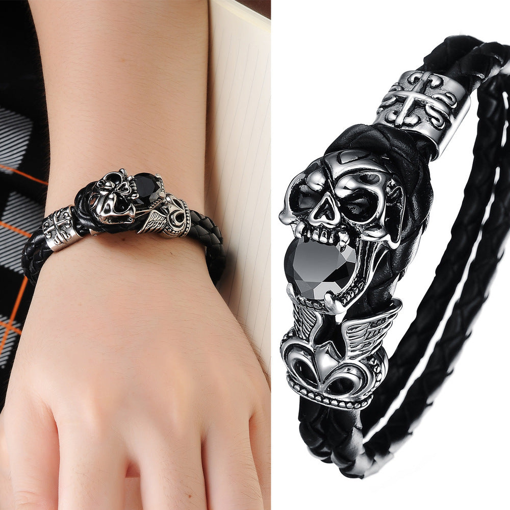 High Quality Genuine Leather Bracelet Titanium Stainless Steel Jewelry Cool Punk Rock Style