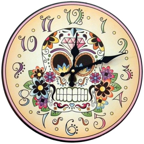 1 X Day Of The Dead Clock Skeleton Flowers Halloween Mexican Tradition Artwork