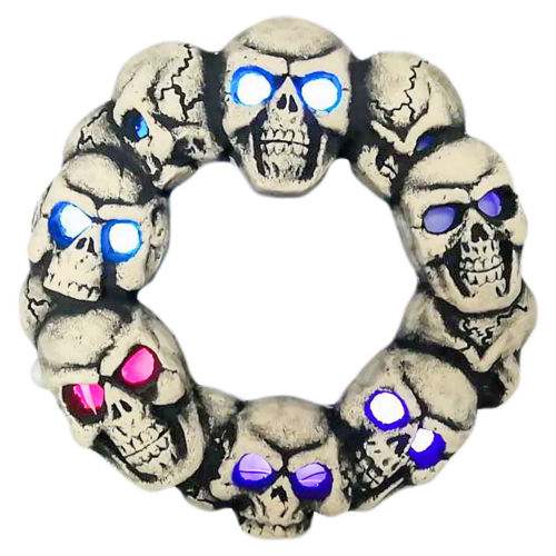 Halloween Haunters Flashing LED Multi-Color Skull Door Wreath Prop Decoration