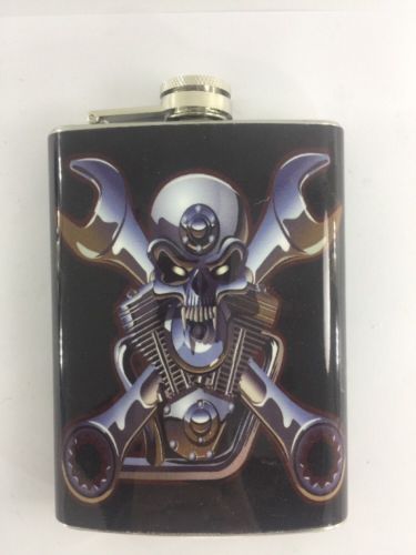 8 oz Steel Skull Hip Flask Stainless Steel Screwcap Liquor Alcohol