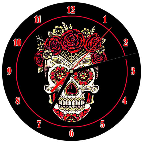 8" WALL CLOCK Sugar Skull #SN17 Dia de los Muertos Day of the Dead Halloween