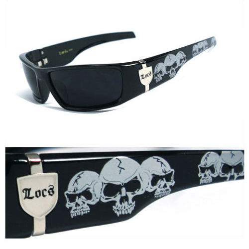 Mens Cholo Biker Sunglasses - Black (Skull)