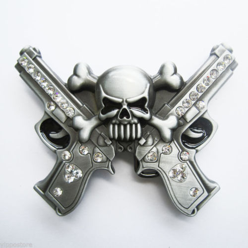 Rhinestones Skull With Gun Metal Fashion Belt Buckle