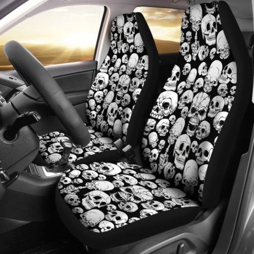 Skull Car Seat Cover Black & White ( Set of 2 )