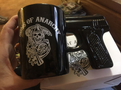 Sons Of Anarchy Skull Samcro Gun Handle Pistol Mug Ceramic Coffee Cup New
