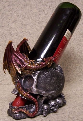 Wine Bottle Holder and/or Decorative Sculpture Dragon and Skull NEW