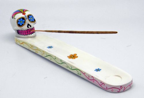 White Day of the Dead Sugar Skull Mexican Dia De Los Muertos Incense Burner