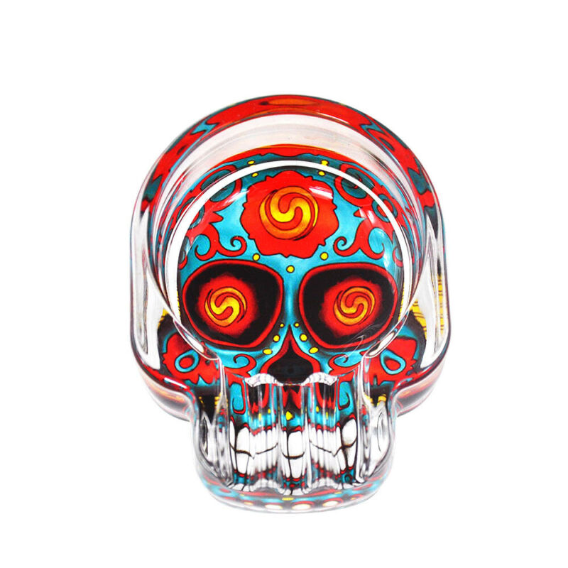 Handmade Sugar Skull Design Glass Ashtray