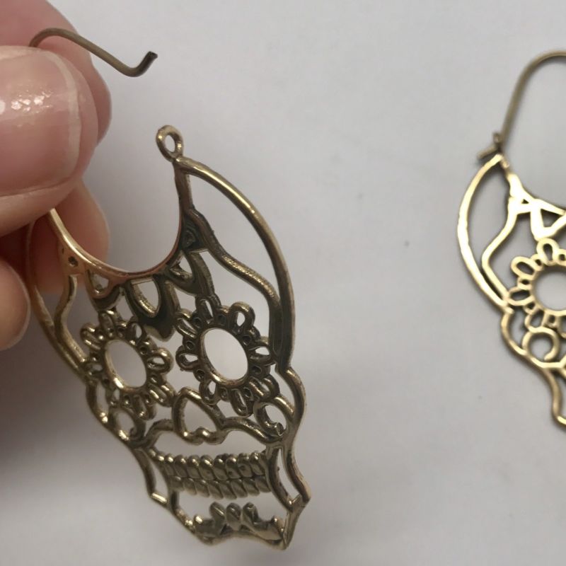 Sugar Skull Hoop Earrings in Brass