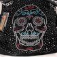 New Medium Sugar Skull Day of the Dead Rhinestone Fashion Handbag Tote Purse Bag