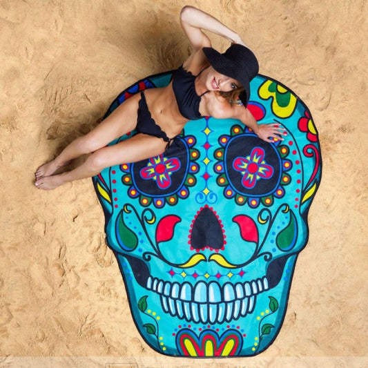 Cute Sugar Skull Pattern Bath Sunscreen Shawl Scarf Summer Beach Towel Yoga Mat