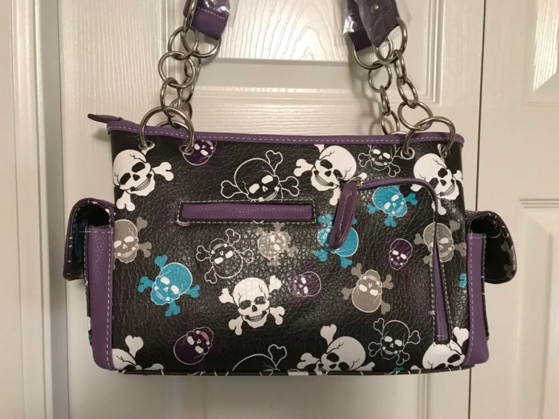 Cowgirl Trendy Western SPECIAL SUGAR SKULL Concealed Carry Handbag/Wallet PURPLE