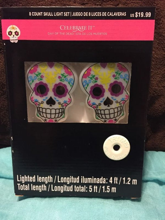 8 Count Sugar Skull Day Of The Dead Battery Operated Light Set