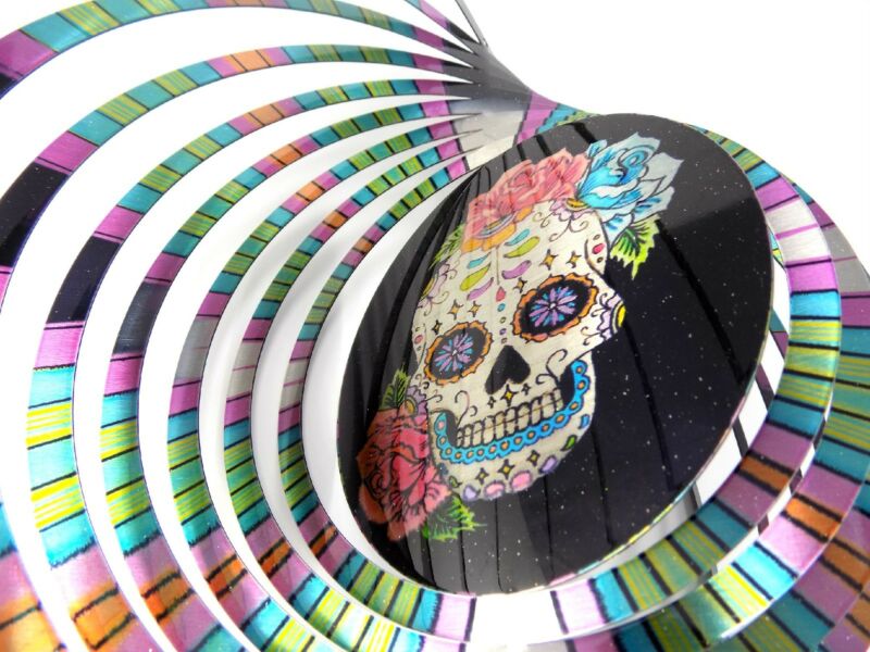 3D Skull Flower Wind Spinner Stainless